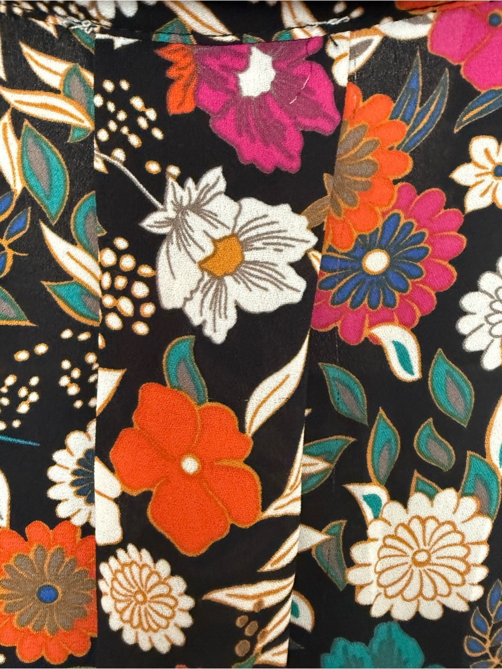 Chenault Floral Print Long Sleeve Button Front Blouse Top Black Colorful XL - Picture 7 of 14